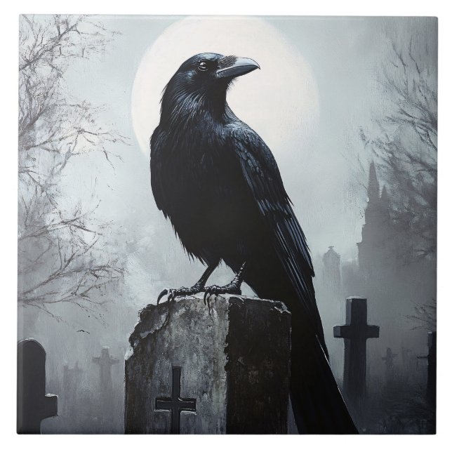 Rabe auf dem Friedhof Gothic Fliese (Vorderseite)