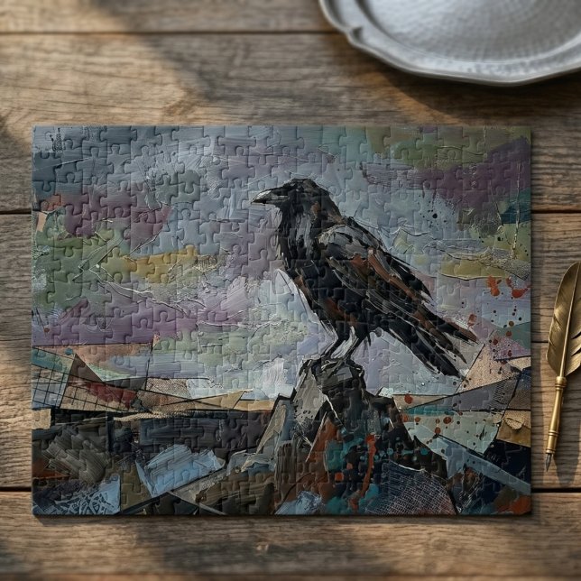 Rabe auf dem Gipfel – Impasto Corvid Dark Gothic (Dark gothic raven jigsaw puzzle)