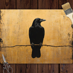Rabe auf einem Ast Goldhintergrund Decoupage Seidenpapier