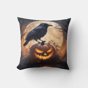 Rabe auf Jack-O-Lantern-Wurfkissen Kissen