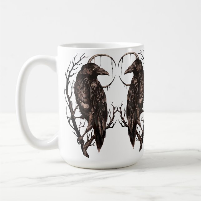 Rabe in totem Baum - Dunkle Gothic-Kunst Kaffeetasse (Links)