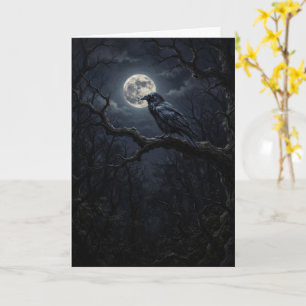 Rabe Krähe auf einem Baumzweig unter dem Vollmond Karte