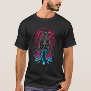 Rabe Krähe Blumen Gothic Rose Schwarzer Vogel Vint T-Shirt