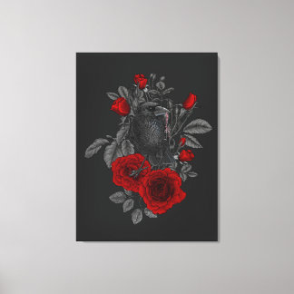 Rabe mit dem Schlüssel und Rosen Leinwanddruck