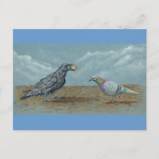 Rabe mit Ei belästigt durch Pigeon Postcard Postkarte