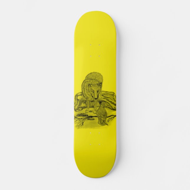 Rabe mit Wolf schwarz gelb Design Skateboard (Vorderseite)