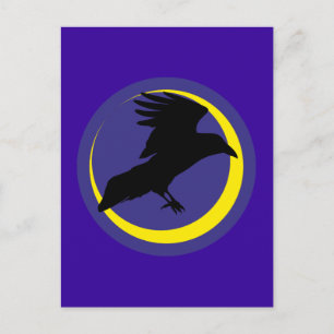 Rabe Mond Halbmond raven mond crescent Postkarte