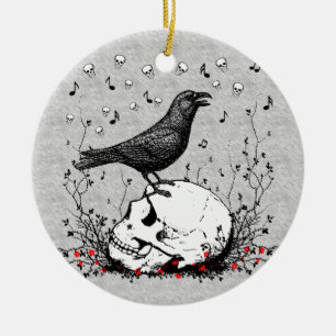 Rabe singt Lied des Todes auf Schädel-Illustratio Keramikornament