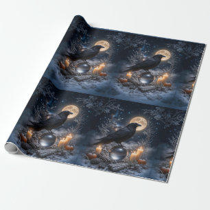 Rabe und Kristallkerzen Winter Mystisch Magisch Geschenkpapier