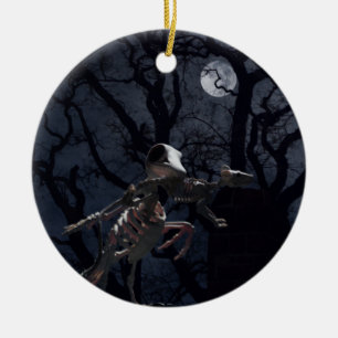 Rabe und Rattenskelett im Mondlicht Keramik Ornament