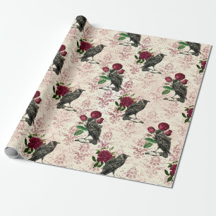 Rabe und Rosen Damast Geschenkpapier
