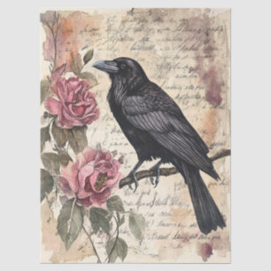 Rabe und Rosen Vintage-Ephemera-Decoupage Seidenpapier