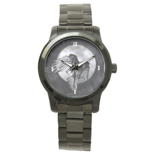 Rabe und Vollmond-Mystik Armbanduhr
