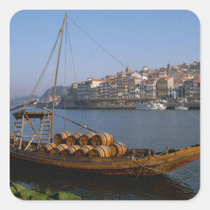 Rabelo-Boote, Porto, Portugal Quadratischer Aufkleber