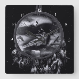 Raben Krähen in Traumfänger Super Cool Quadratische Wanduhr