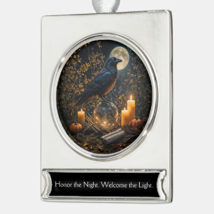 Raben Kristallkugel Wintersonnenwende Yule Banner-Ornament Silber