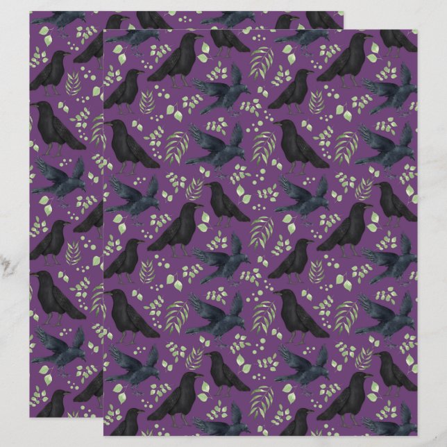 Raben Scrapbook Papier in Lila (Vorne/Hinten)