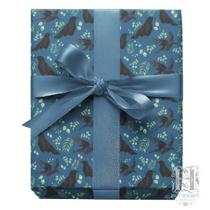 Raben-Wrap-Papier in Blau Geschenkpapier