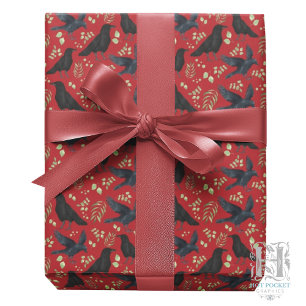 Raben-Wrap-Papier in Rot Geschenkpapier