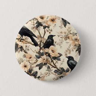 Rabenmuster Krähe Blumen Bäume Button