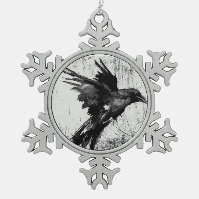 Rabenschneeflockeanhänger Schneeflocken Zinn-Ornament (Vorderseite)