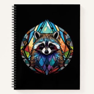 Raccoon Animal Portrait Gestaltetes Glas Kunst, Di Notizbuch