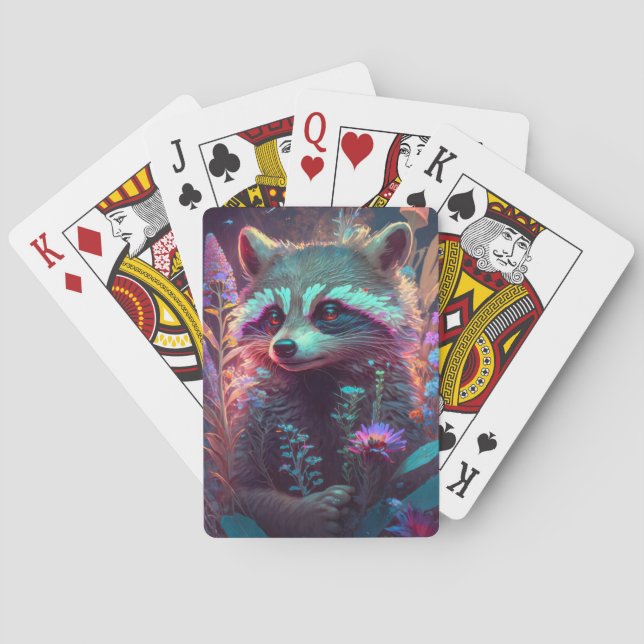Raccoon Animal Portrait Malerei Natur im Freien Spielkarten (Rückseite)