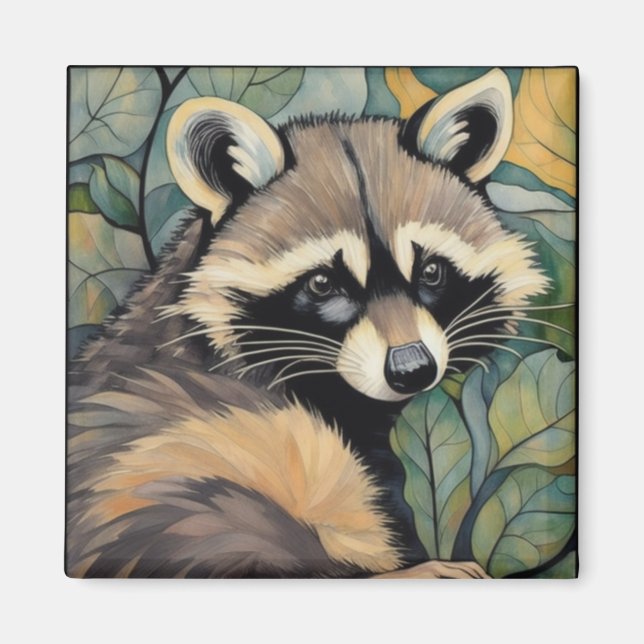 Raccoon Art Nouveau Magnet (Devant)