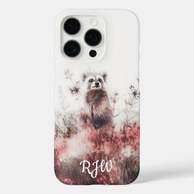 Raccoon auf der roten Wiese iPhone 16 Pro Hülle (Rückseite)