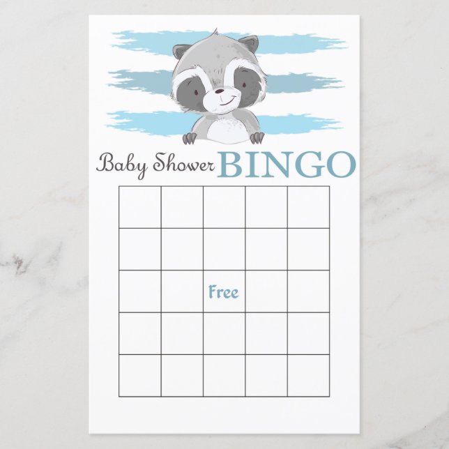 Raccoon Baby Dusche Bingokarte (Vorderseite)