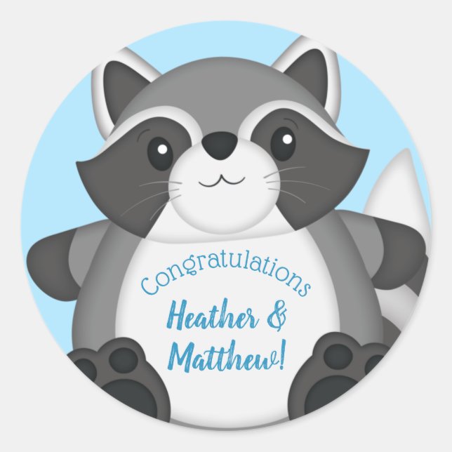 Raccoon Baby Dusche Blue Runder Aufkleber (Vorderseite)