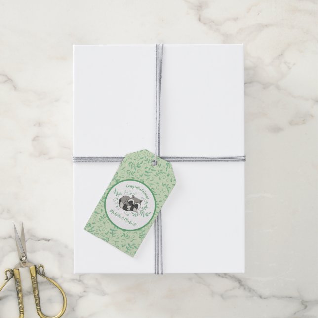 Raccoon Baby Dusche Geschenkanhänger (Mit Garn)