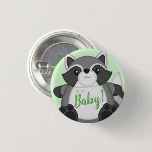 Raccoon Baby Dusche Grün Button