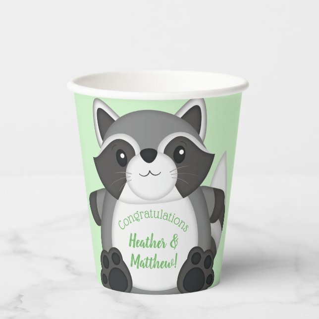 Raccoon Baby Dusche Grün Pappbecher (Vorderseite)