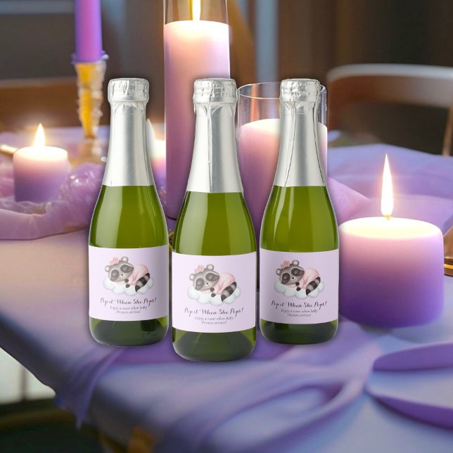 Raccoon Baby Dusche Pop, wenn sie Pop (Raccoon Girl Baby Shower Pop It When She Pops Sparkling Wine Label)