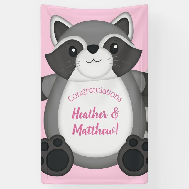 Raccoon Baby Dusche Rosa Banner (Vertikal)