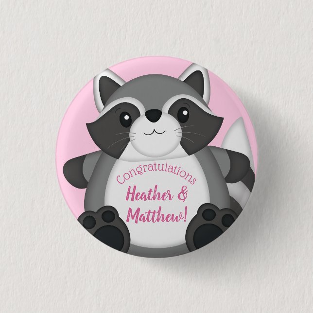Raccoon Baby Dusche Rosa Button (Vorderseite)