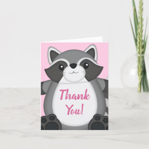 Raccoon Baby Dusche Rosa Dankeskarte