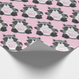 Raccoon Baby Dusche Rosa Geschenkpapier