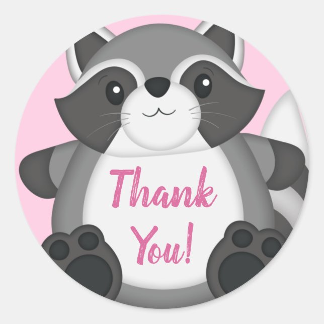 Raccoon Baby Dusche Rosa Runder Aufkleber (Vorderseite)