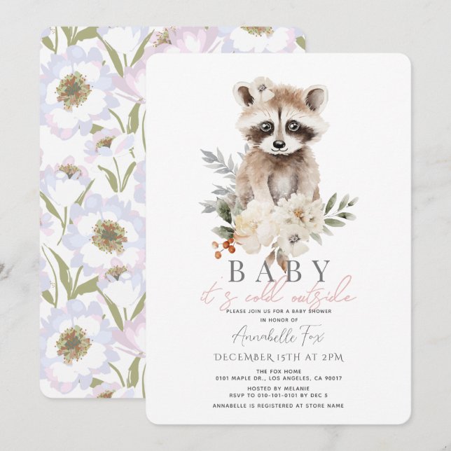 Raccoon Baby Es ist kalte Außendusche Einladung (Vorne/Hinten)