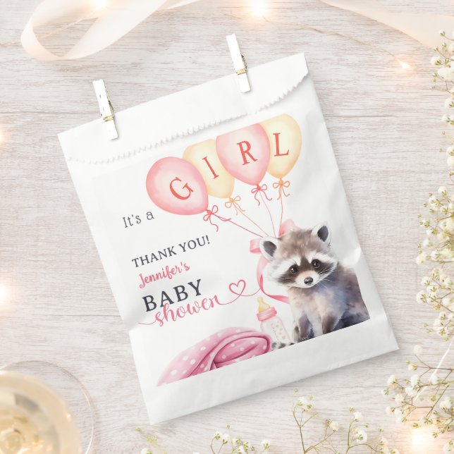 Raccoon Baby Shower Girl Pink Niedlich Geschenktütchen (Ausgeschnitten)