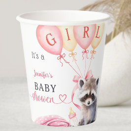 Raccoon Baby Shower Girl Pink Niedlich Pappbecher