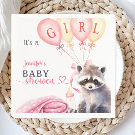 Raccoon Baby Shower Girl Pink Niedliches Papier Serviette