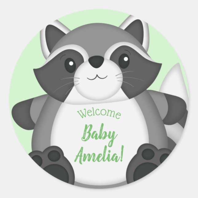 Raccoon Baby Showwoodland Runder Aufkleber (Vorderseite)