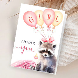 Raccoon Babydusche Girl Pink geklappt Dankeskarte