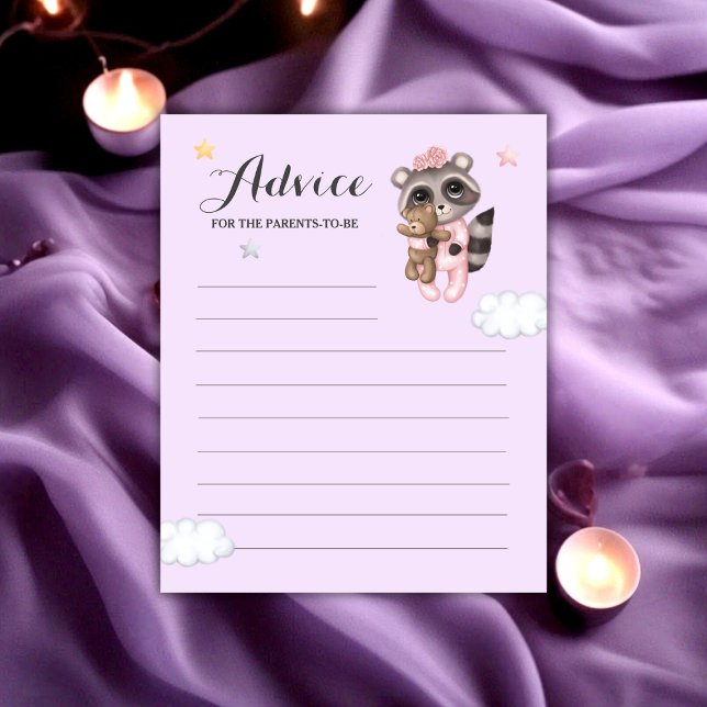 Raccoon Babydusche Lavendel Beratung für Eltern (Raccoon Animal Girl Baby Shower Advice For Parents)