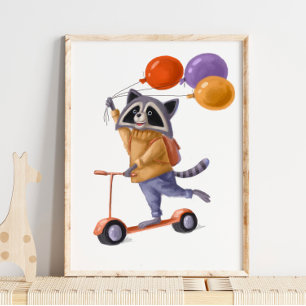 Raccoon Balloons drucken   Raccoon Wall Print Poster