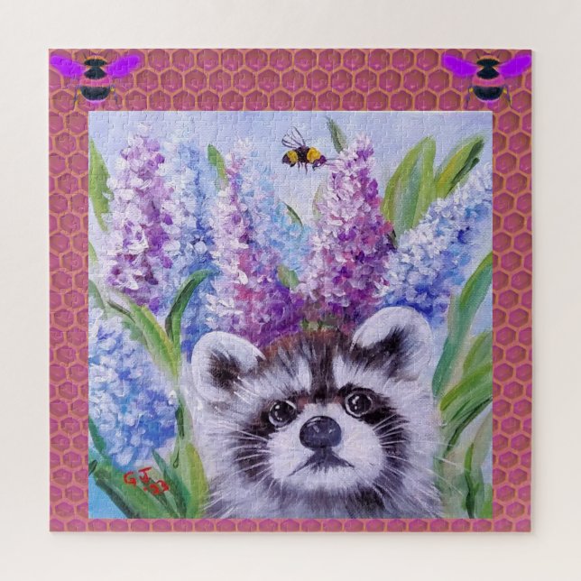 Raccoon Bee et fleurs SPRING BUZZ puzzles (Vertical)
