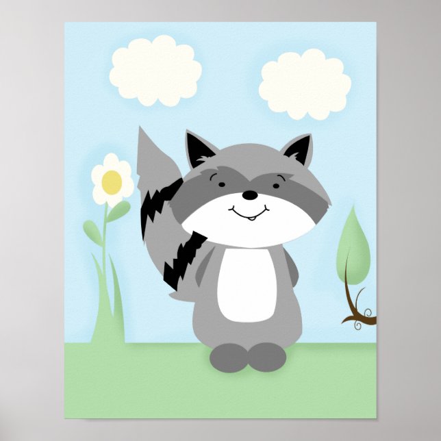 Raccoon Bezauberndes Forest Kinderzimmer Kunst, Di Poster (Vorne)